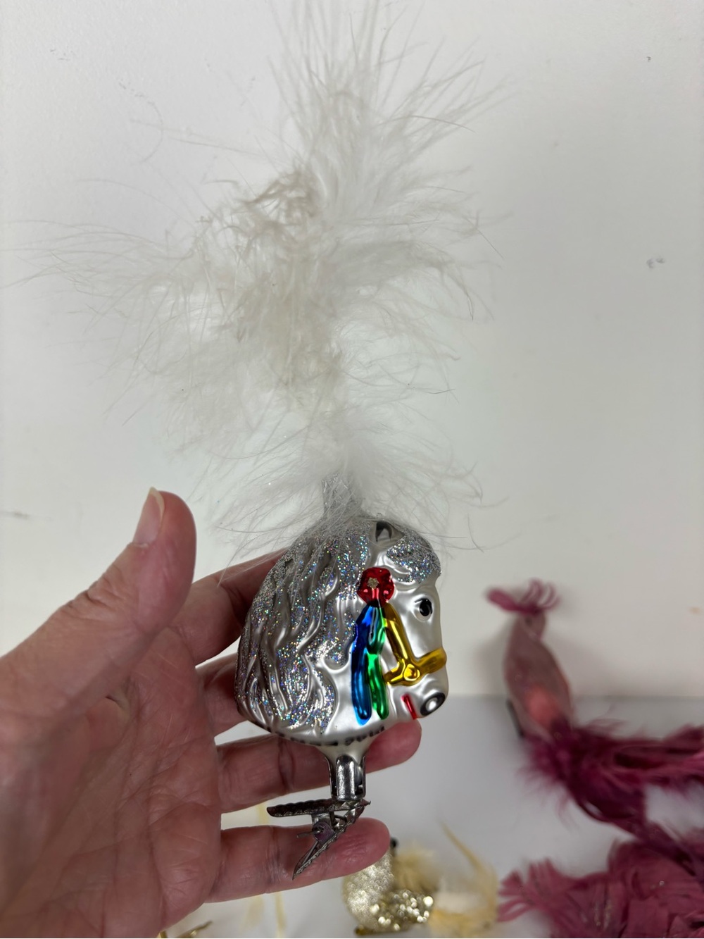 VTG Decorative Feathered & Glass Bird Ornaments - Gold, Cream & Burgundy-14pc - Picture 9 of 16
